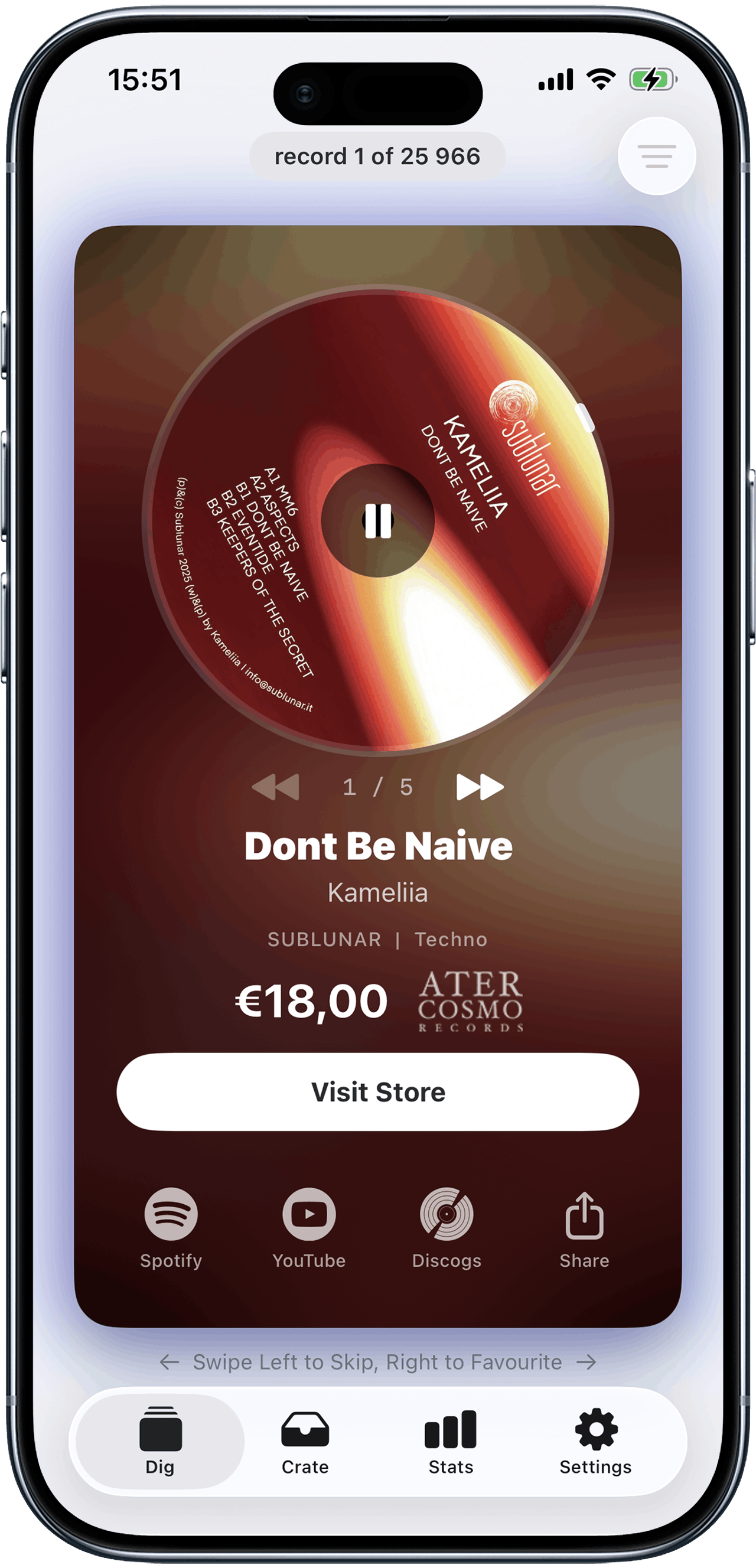 VinylSwiper app screen