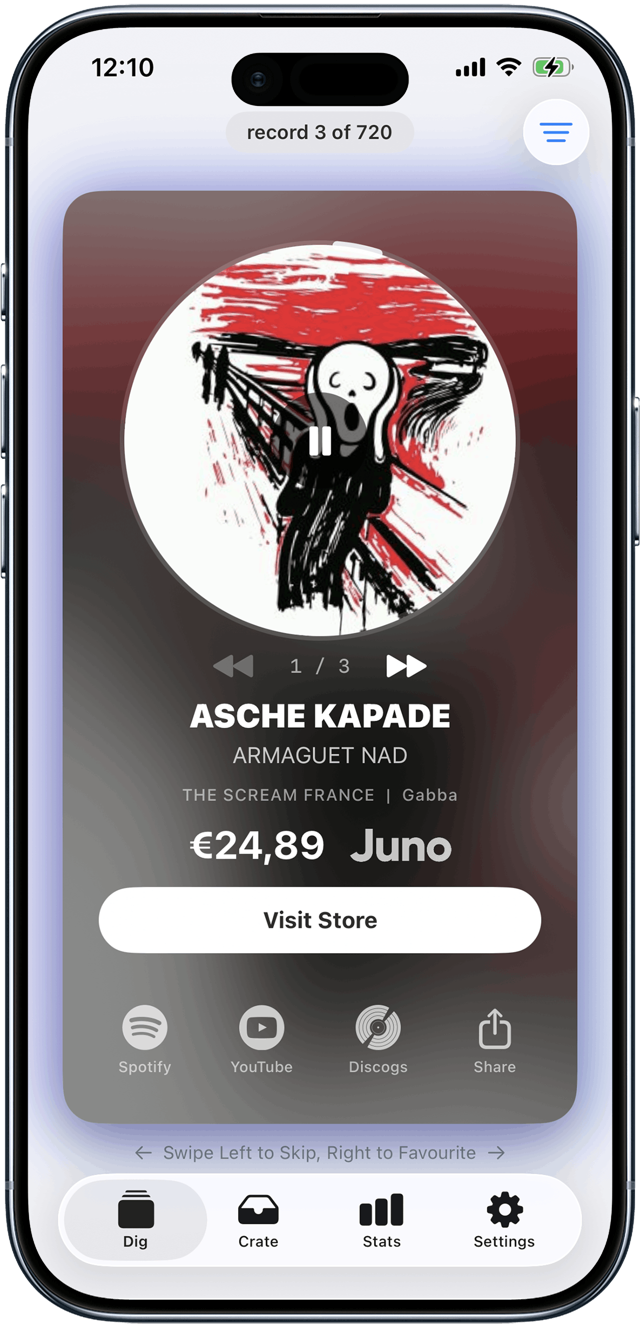 VinylSwiper app screen