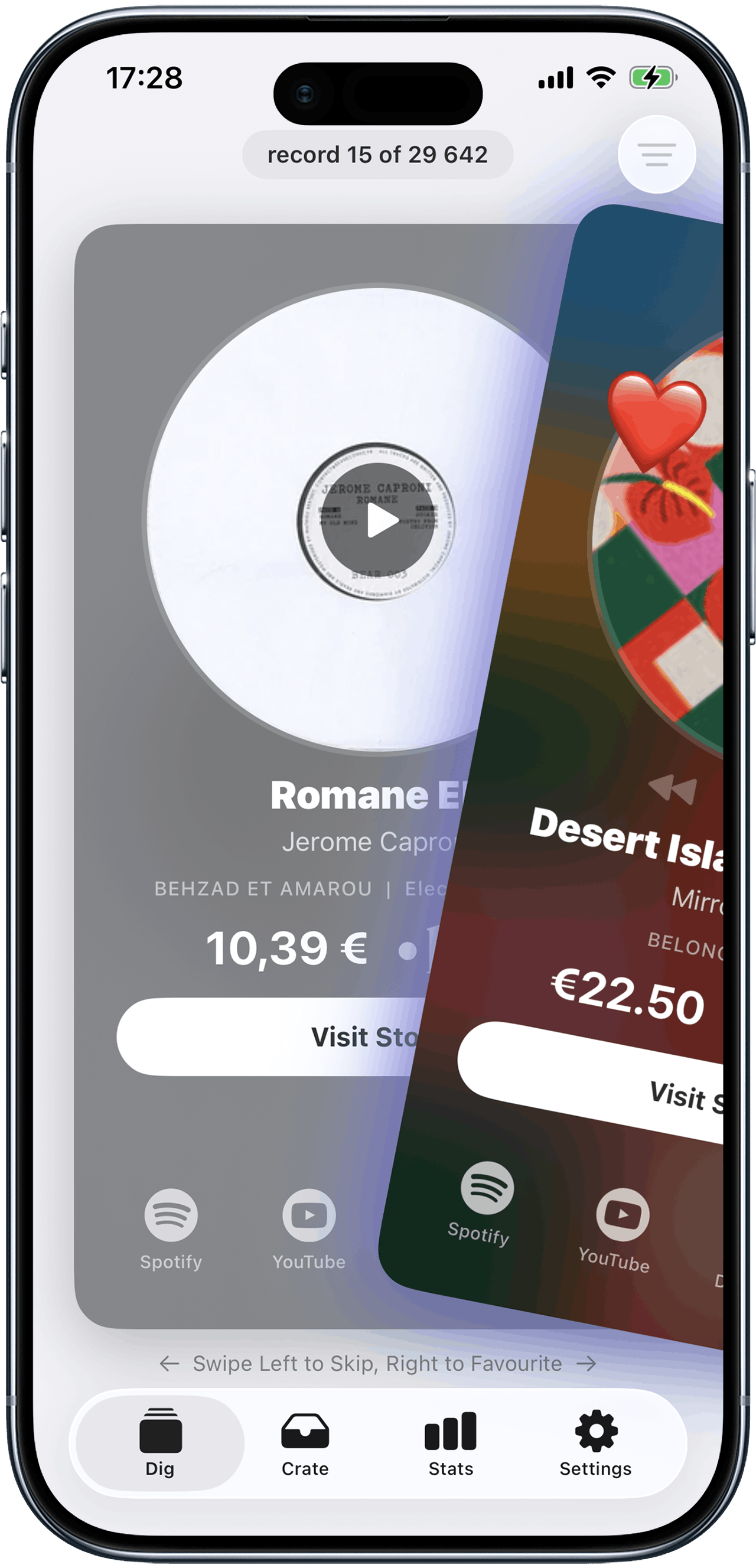 VinylSwiper app screen