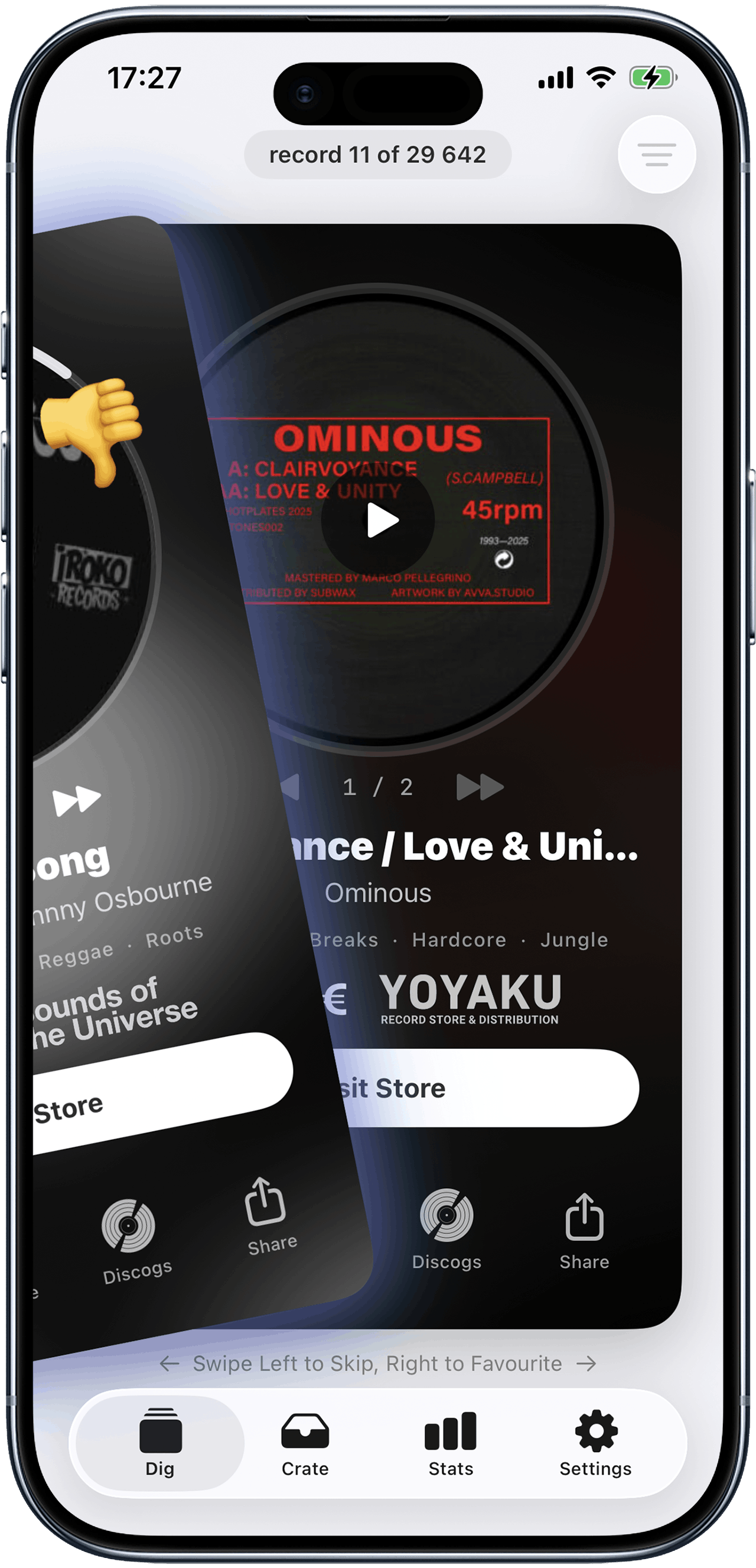 VinylSwiper app screen