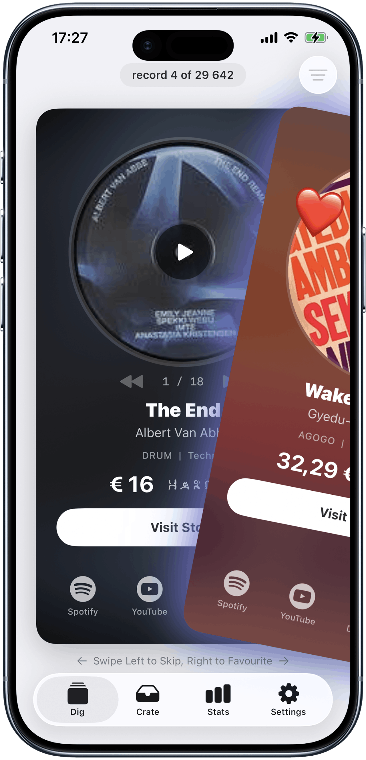 VinylSwiper app screen