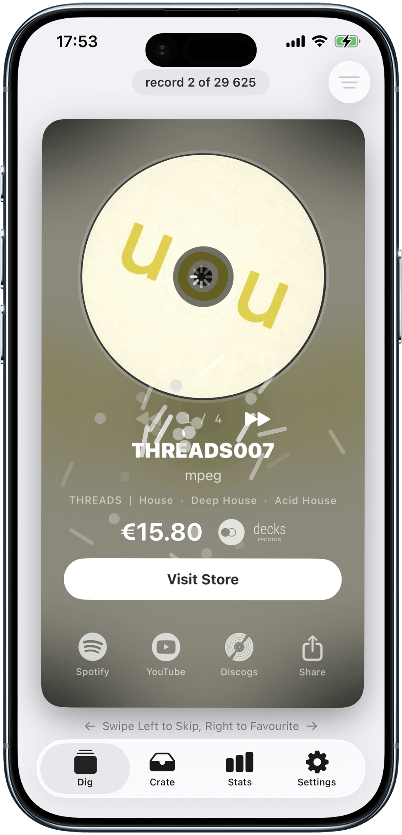 VinylSwiper app screen
