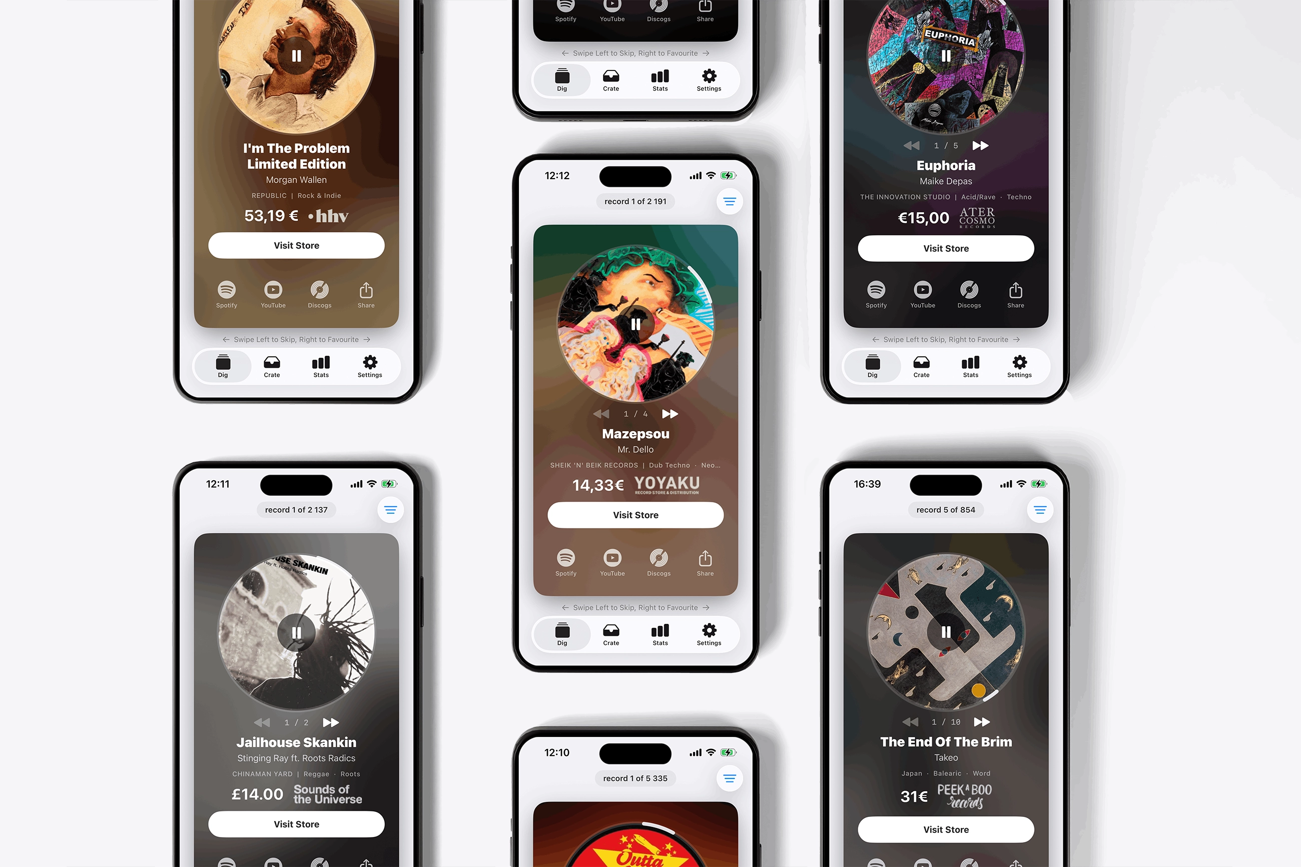 VinylSwiper app screens
